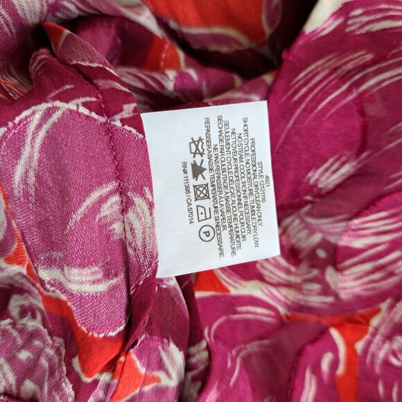 Tory Burch Abstract Circle Short Sleeve Top Burnout Silk Blouse Size 4 Magenta - Picture 8 of 9